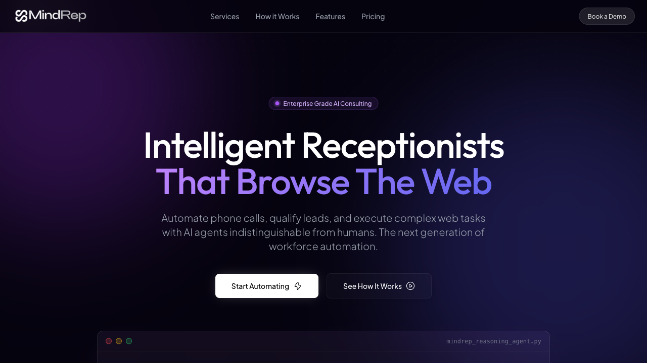 MindRep landing page screenshot